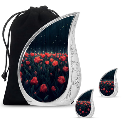 Tulip Theme Large Urn With 2 Keepsake Urn
