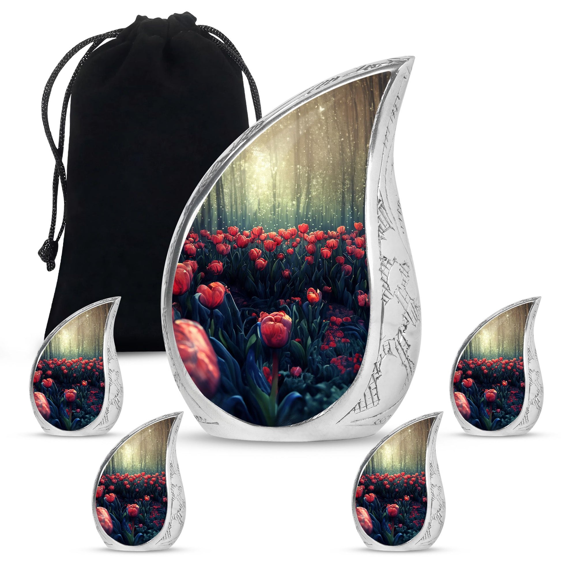Tulip Theme Large Urn With 4 Keepsake Urn