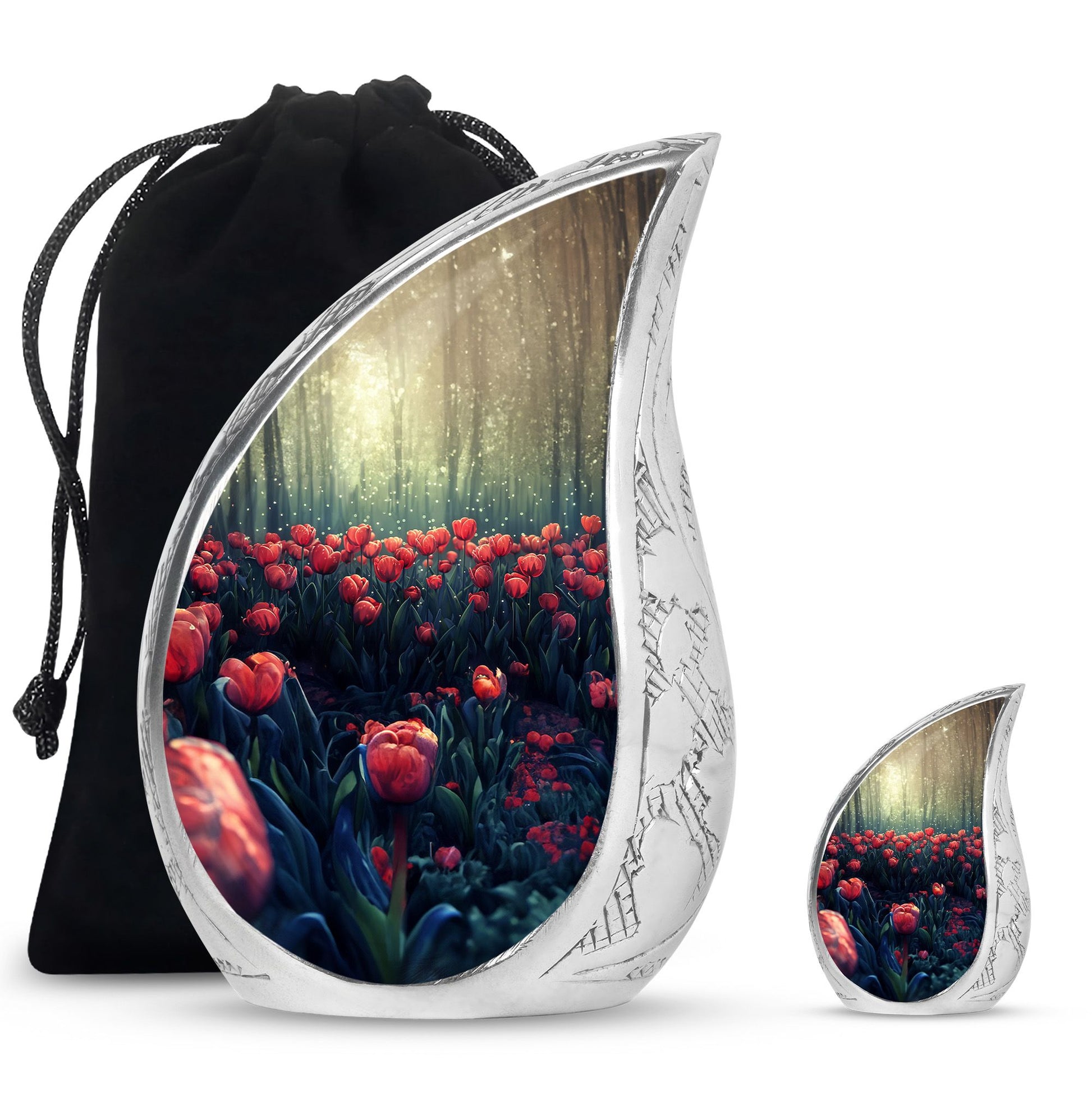 Tulip Theme Large Urn With 1 Keepsake Urn