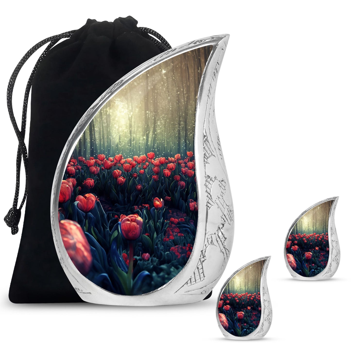 Tulip Theme Large Urn With 2 Keepsake Urn