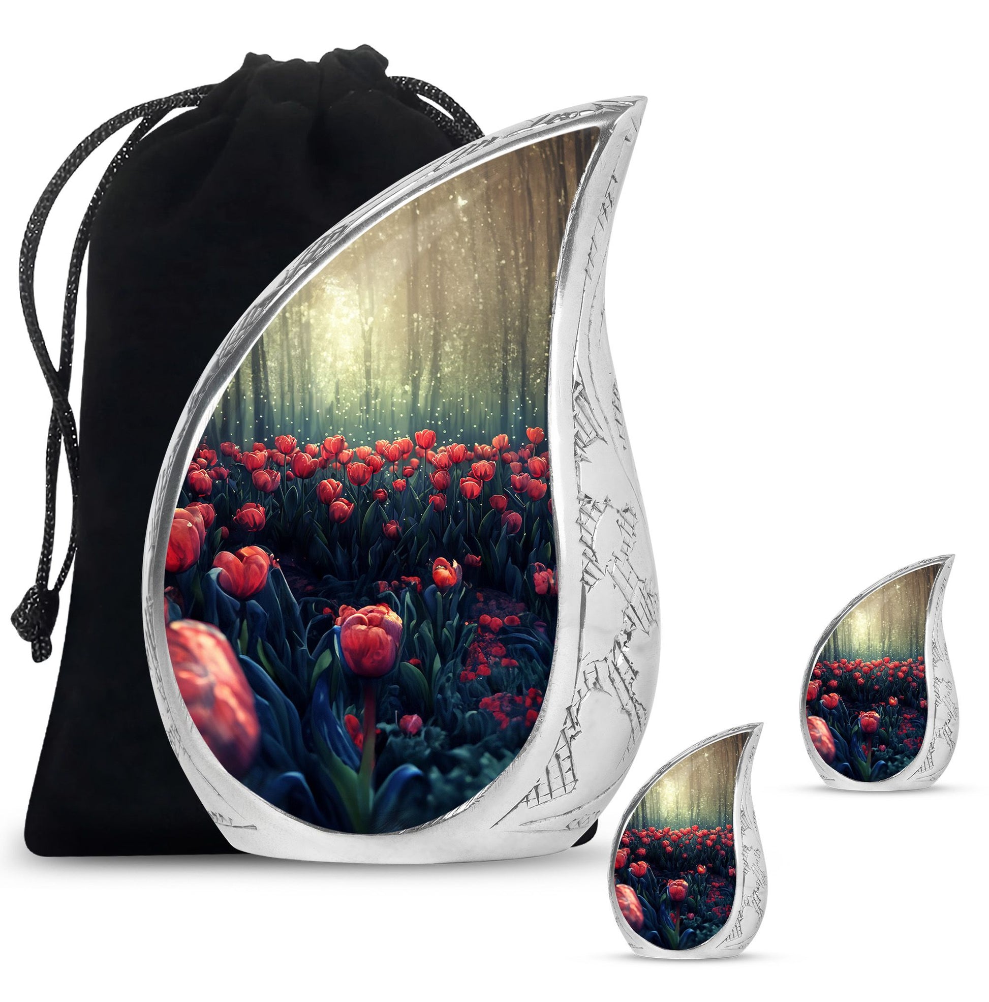 Tulip Theme Large Urn With 2 Keepsake Urn