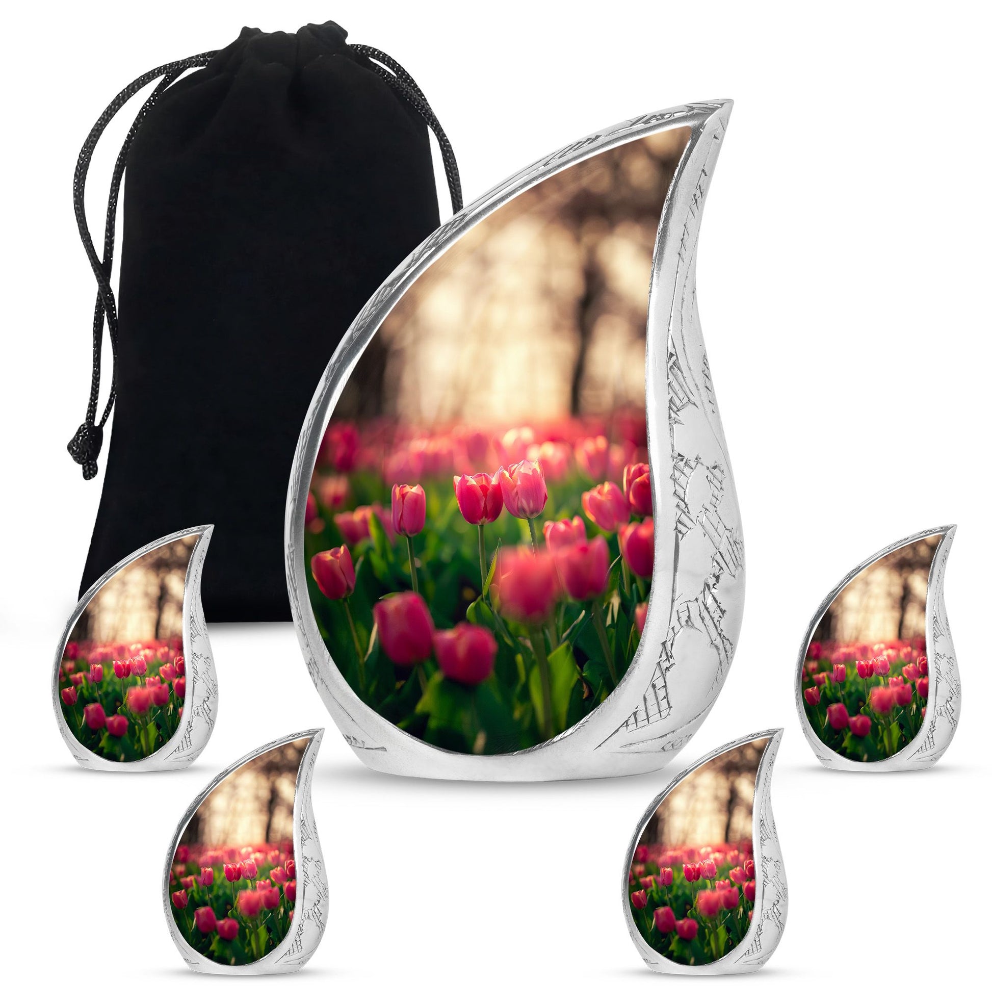 Tulip Theme Large Urn With 4 Keepsake Urn