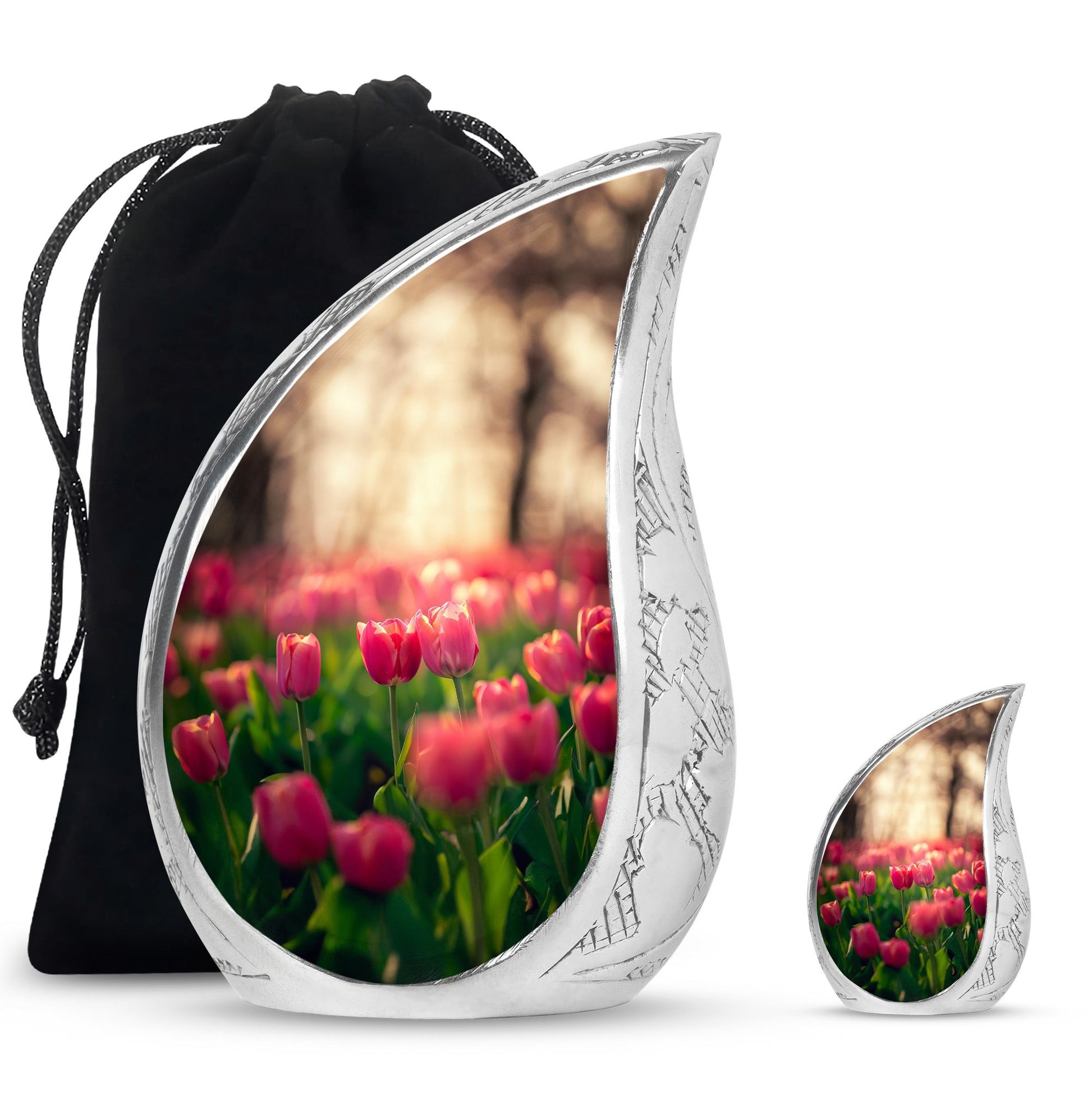 Tulip Theme Large Urn With 1 Keepsake Urn