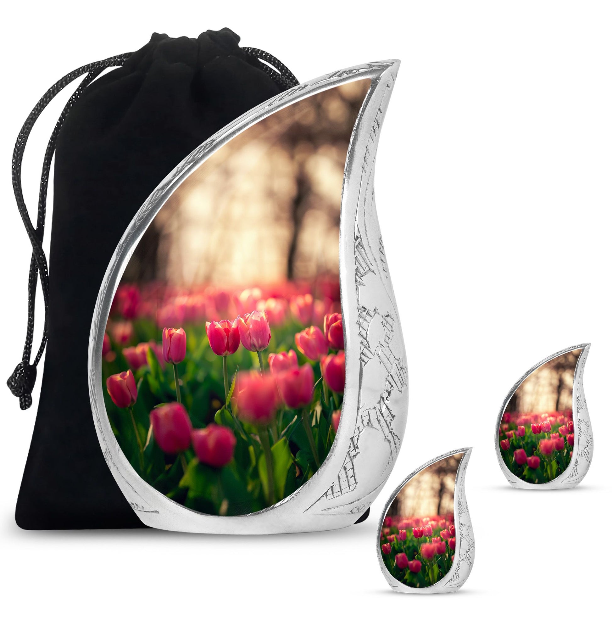 Tulip Theme Large Urn With 2 Keepsake Urn