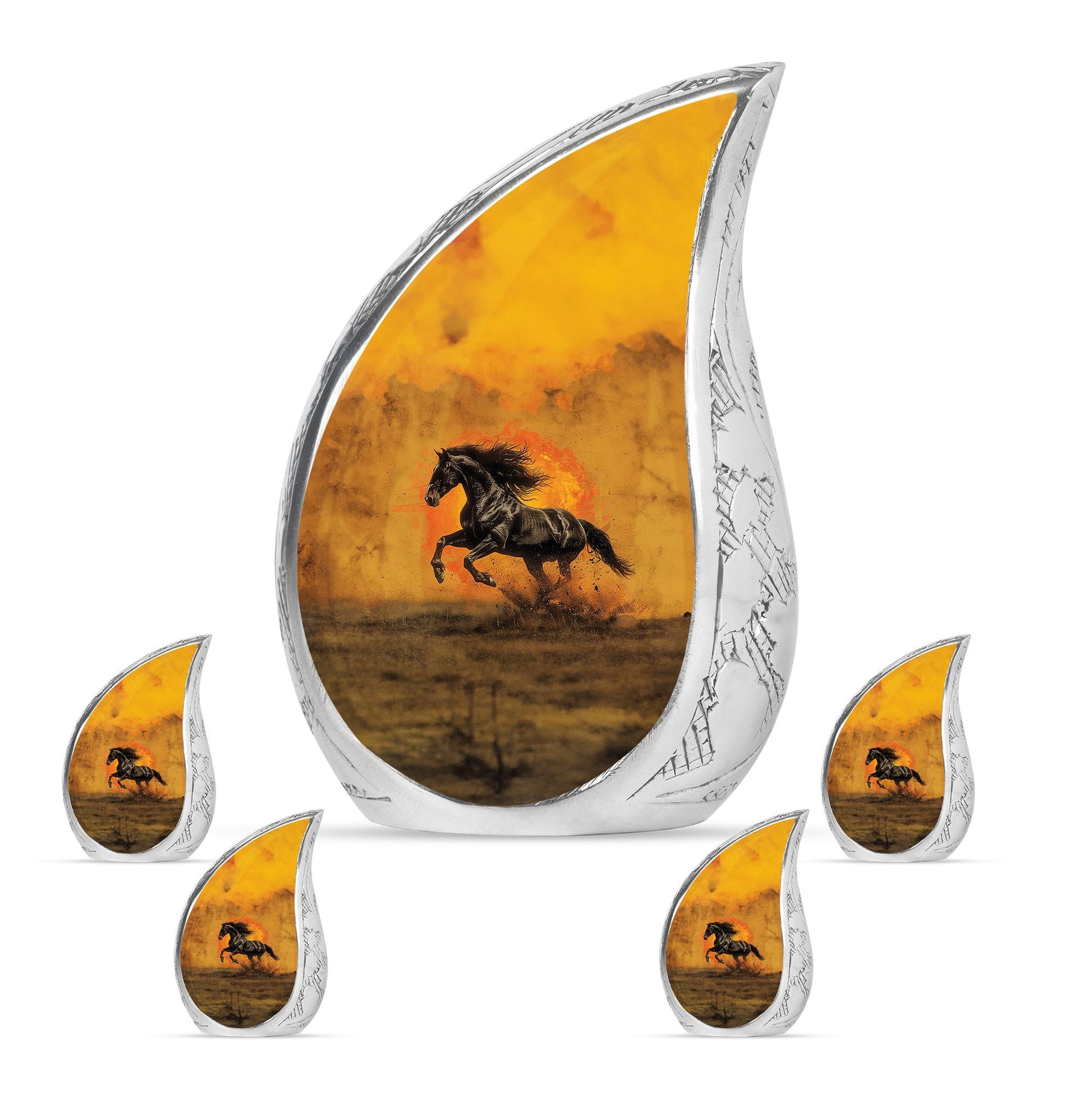 Horse Theme Large Urn With 4 Keepsake Urn