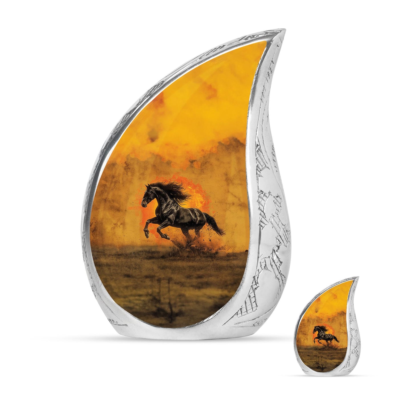 Horse Theme Large Urn With 1 Keepsake Urn