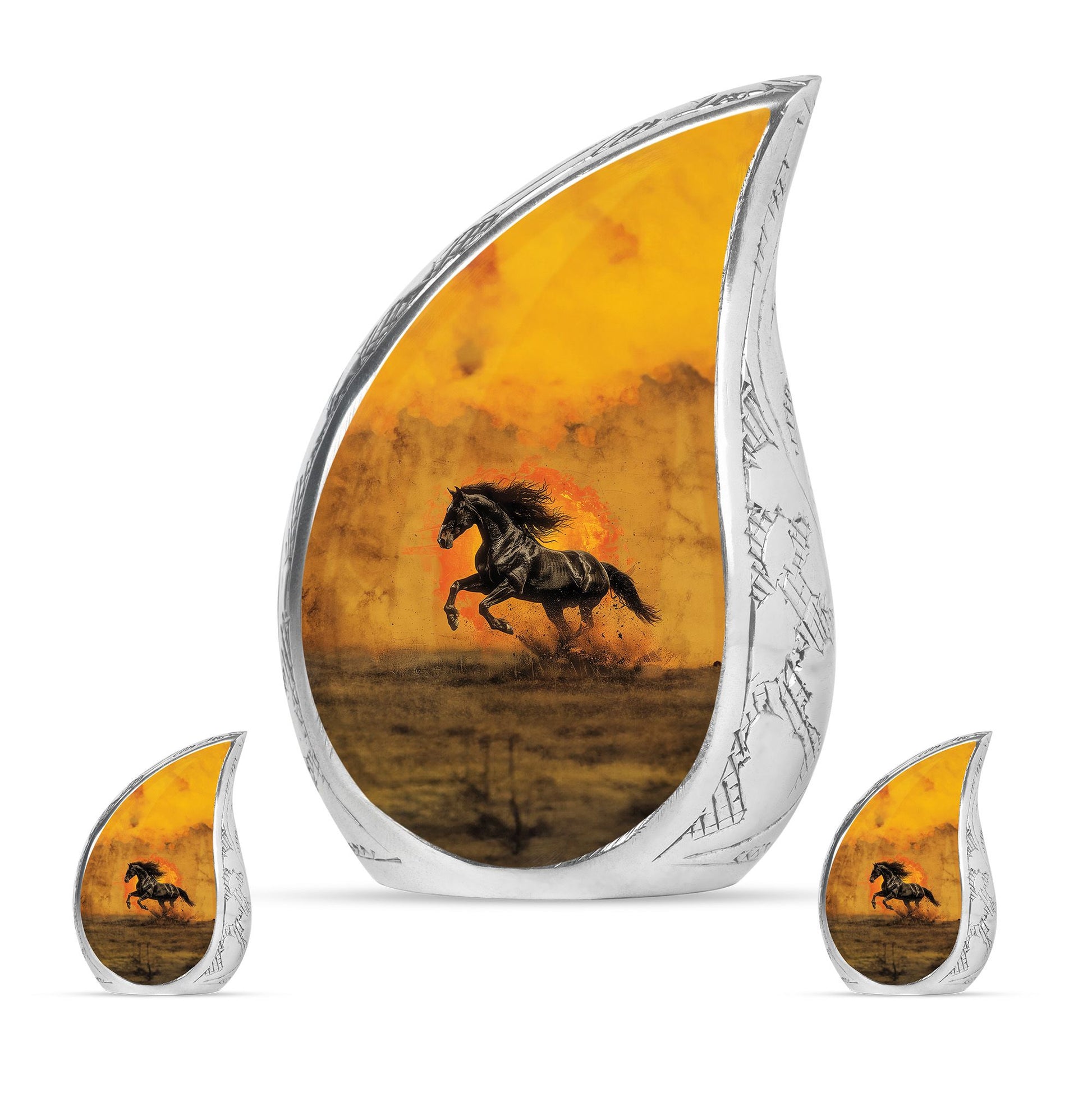 Horse Theme Large Urn With 2 Keepsake Urn