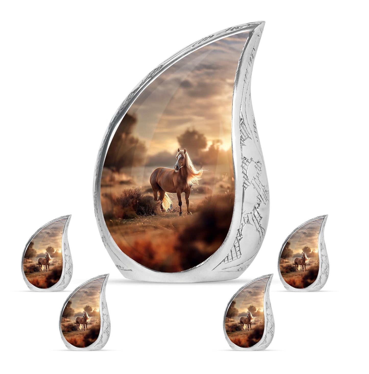 Horse Theme Large Urn With 4 Keepsake Urn