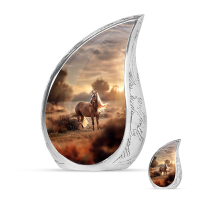 Horse Theme Large Urn With 1 Keepsake Urn