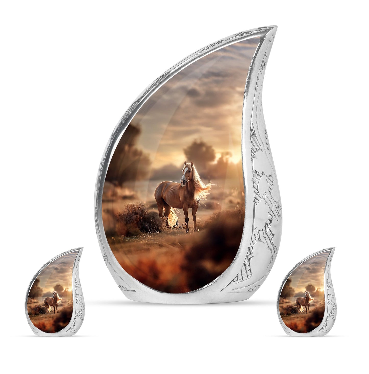Horse Theme Large Urn With 2 Keepsake Urn
