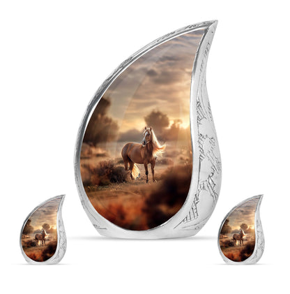 Horse Theme Large Urn With 2 Keepsake Urn