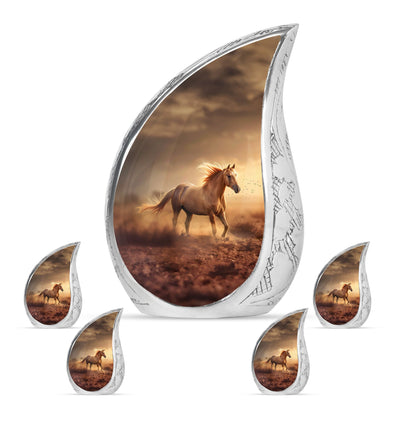 Horse Theme Large Urn With 4 Keepsake Urn