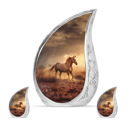 Horse Theme Large Urn With 2 Keepsake Urn
