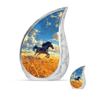 Horse Theme Large Urn With 1 Keepsake Urn