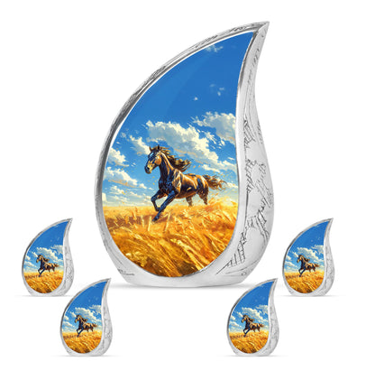 Horse Theme Large Urn With 4 Keepsake Urn