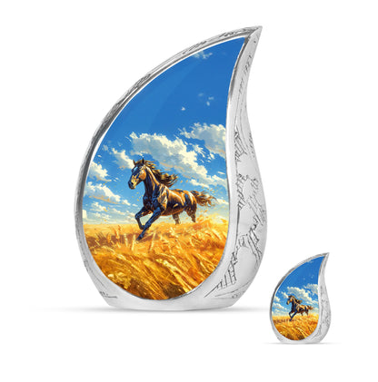Horse Theme Large Urn With 1 Keepsake Urn