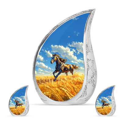 Horse Theme Large Urn With 2 Keepsake Urn