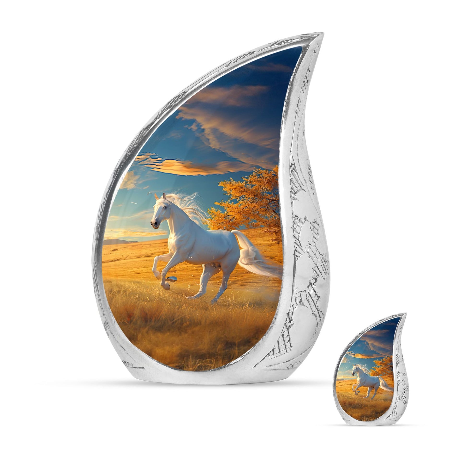 Horse Theme Large Urn With 1 Keepsake Urn