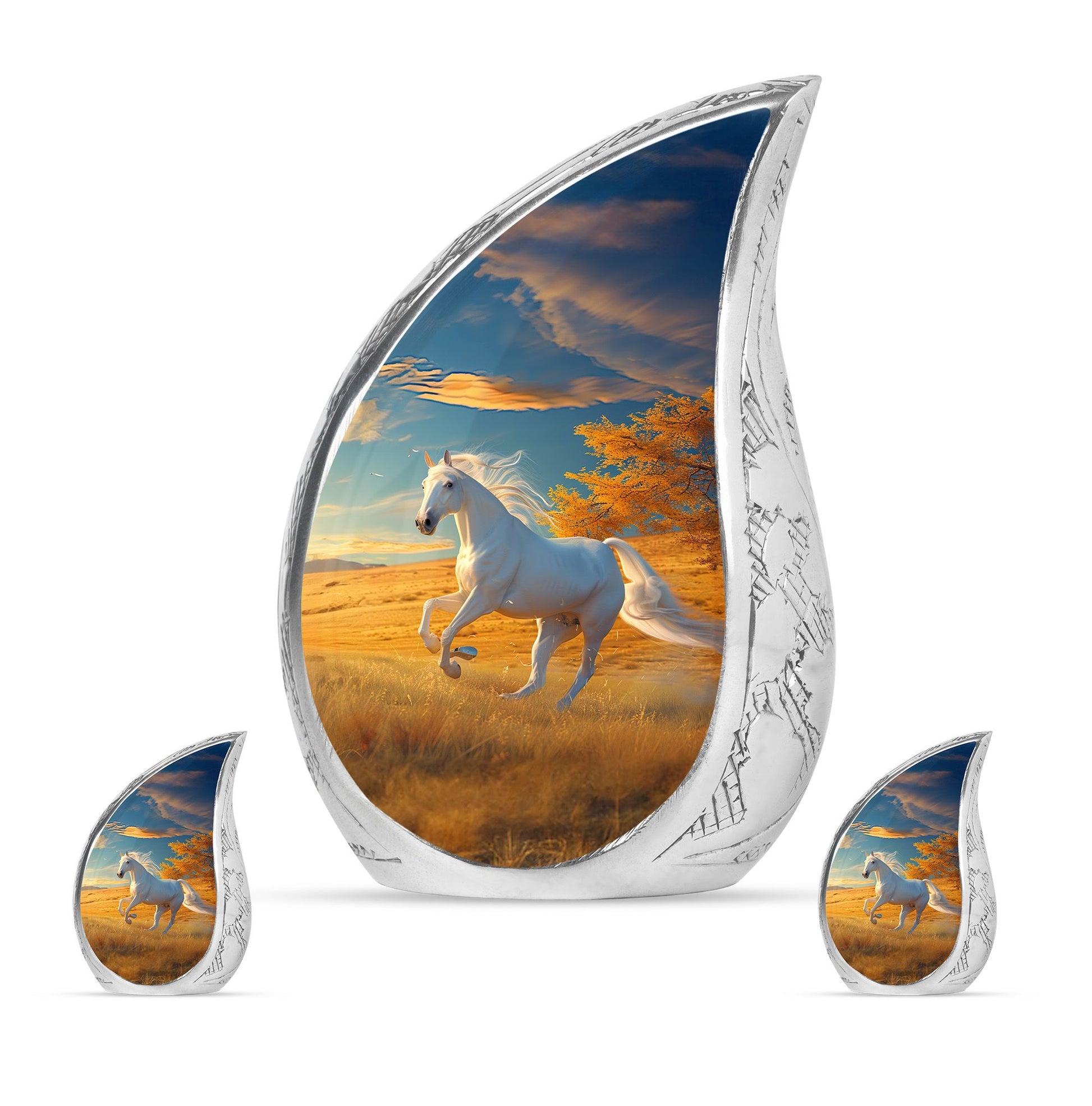 Horse Theme Large Urn With 2 Keepsake Urn