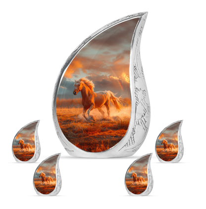 Horse Theme Large Urn With 4 Keepsake Urn