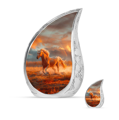 Horse Theme Large Urn With 1 Keepsake Urn