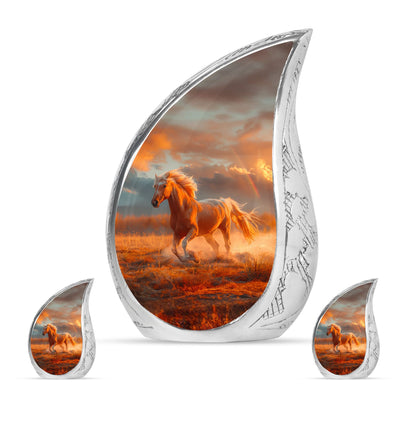 Horse Theme Large Urn With 2 Keepsake Urn