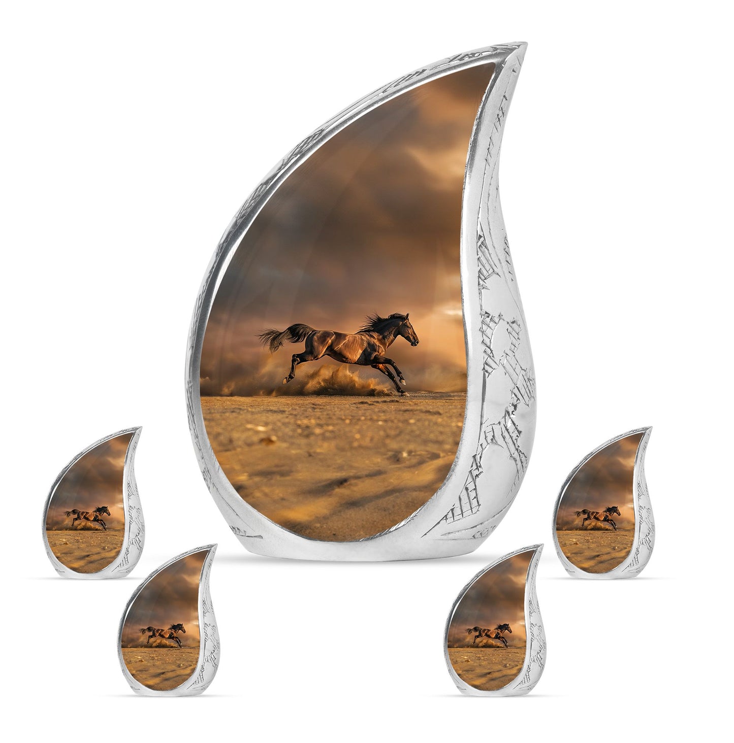 Horse Theme Large Urn With 4 Keepsake Urn