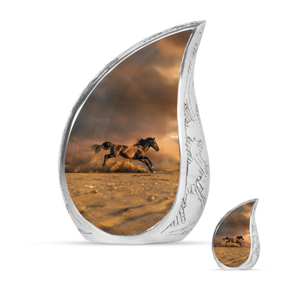 Horse Theme Large Urn With 1 Keepsake Urn