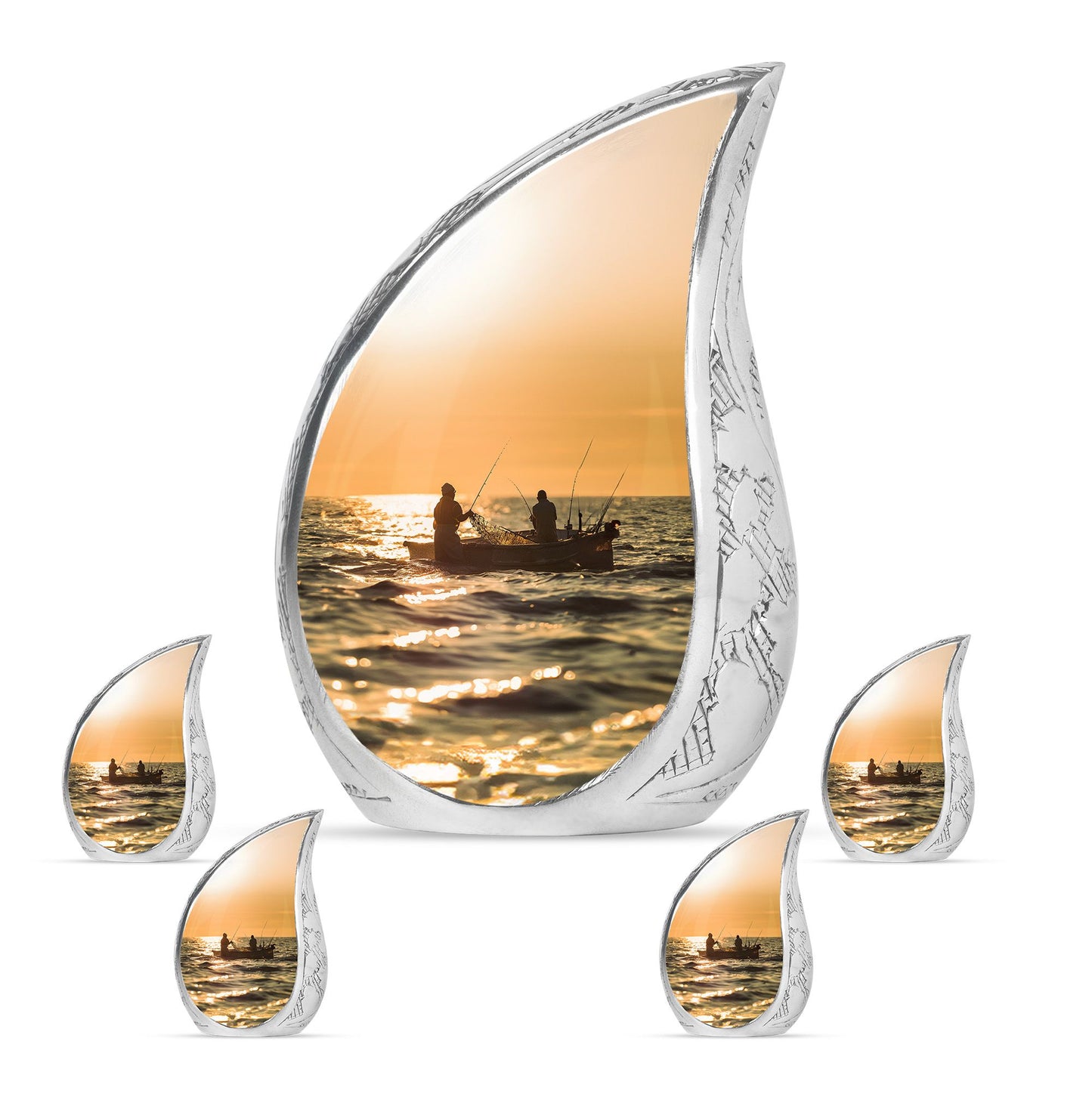Fishing Theme Large Urn With 4 Keepsake Urn