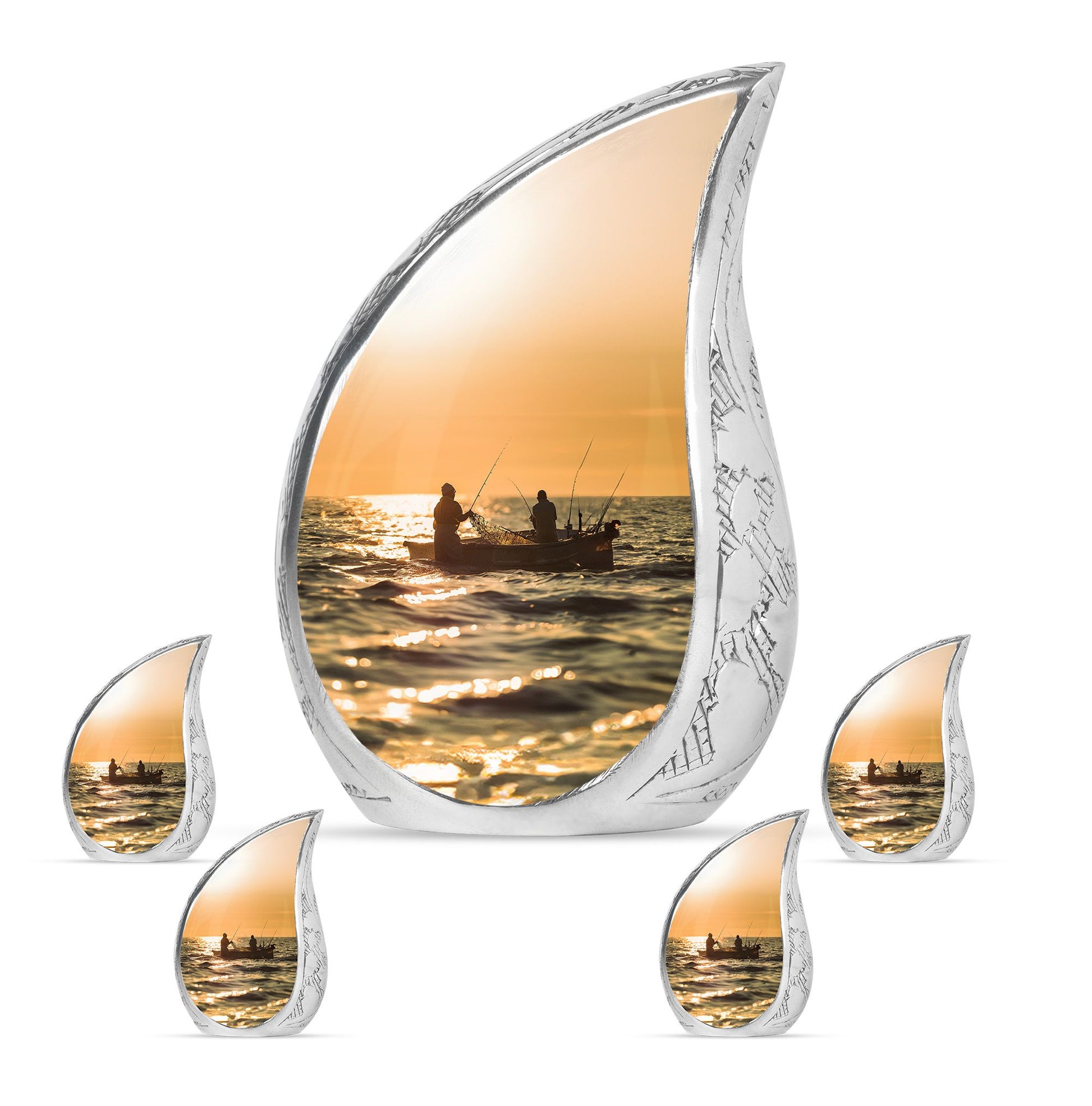 Fishing Theme Large Urn With 4 Keepsake Urn