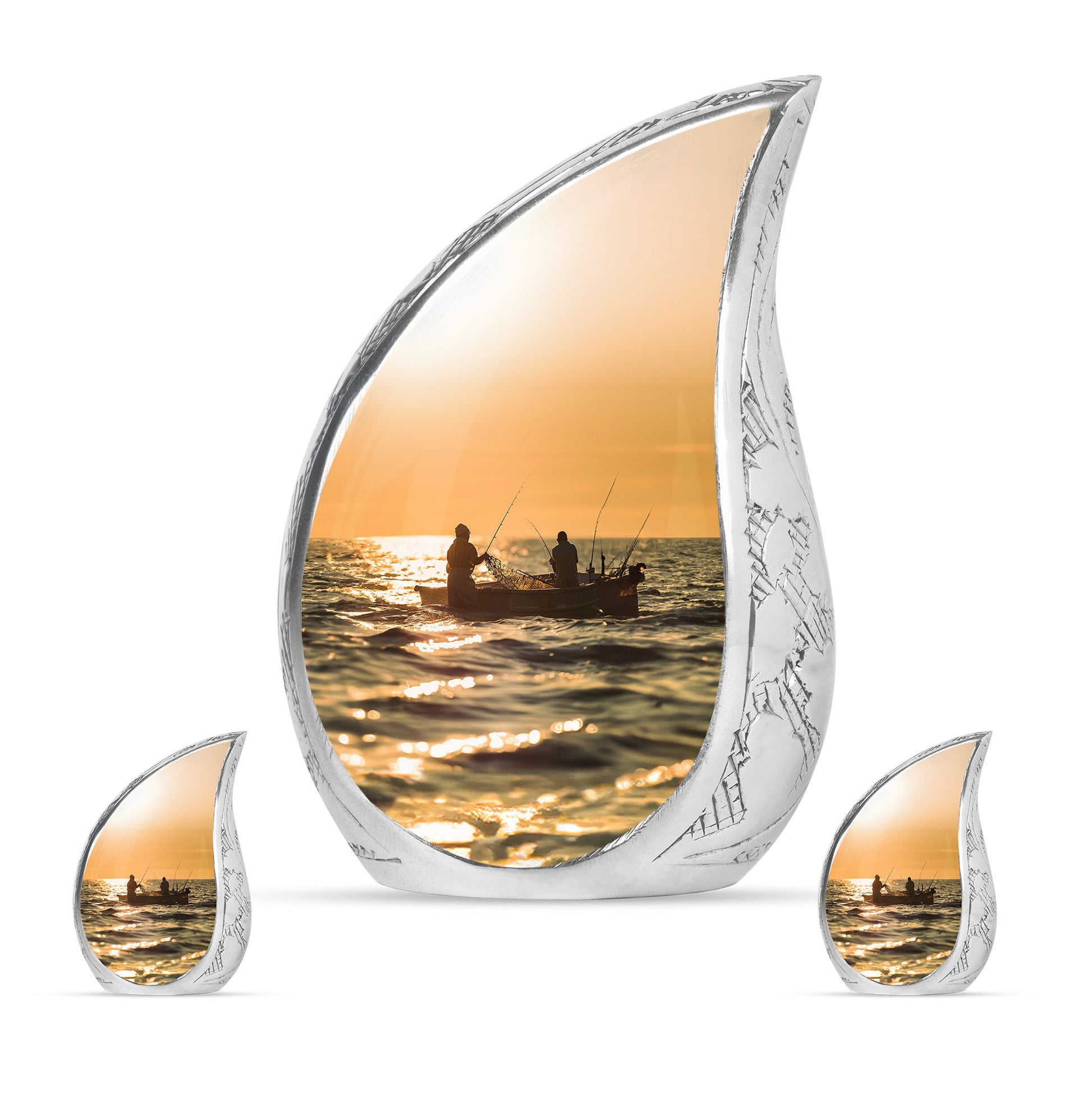 Fishing Theme Large Urn With 2 Keepsake Urn