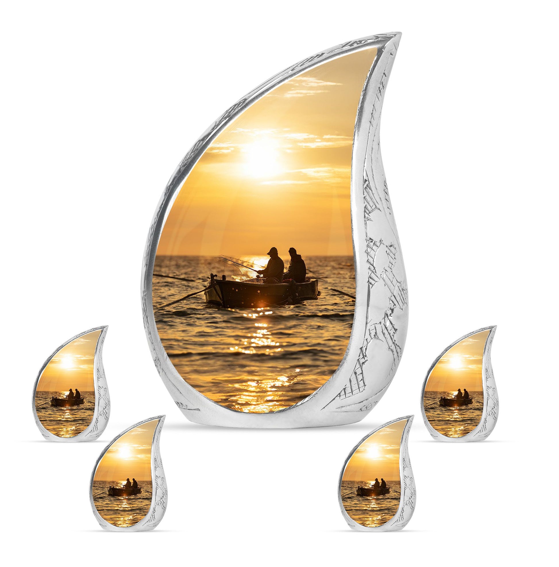 Fishing Theme Large Urn With 4 Keepsake Urn