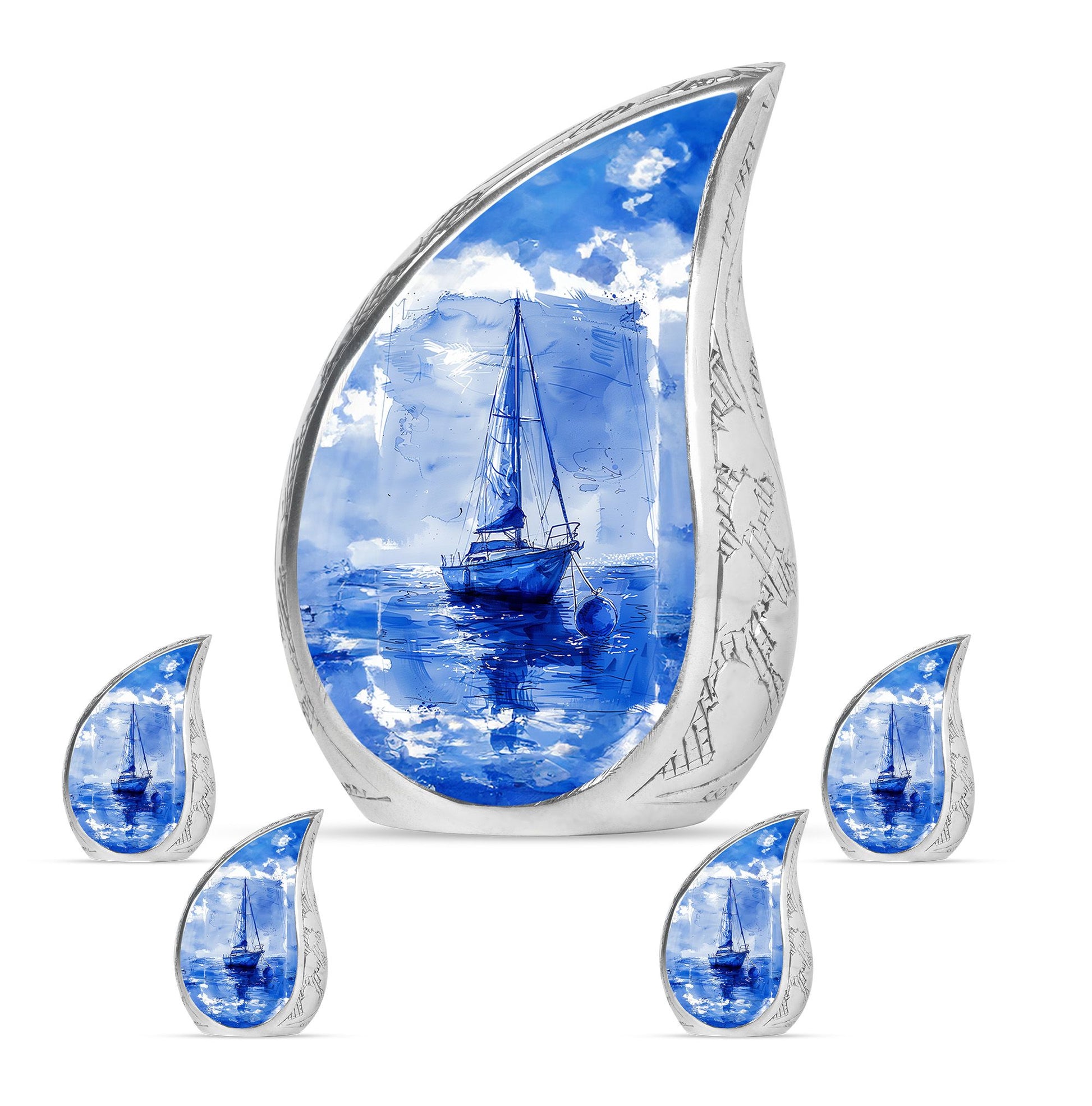 Fishing Theme Large Urn With 4 Keepsake Urn