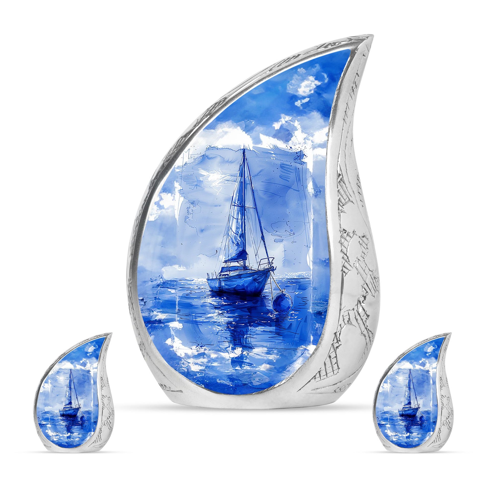 Fishing Theme Large Urn With 2 Keepsake Urn