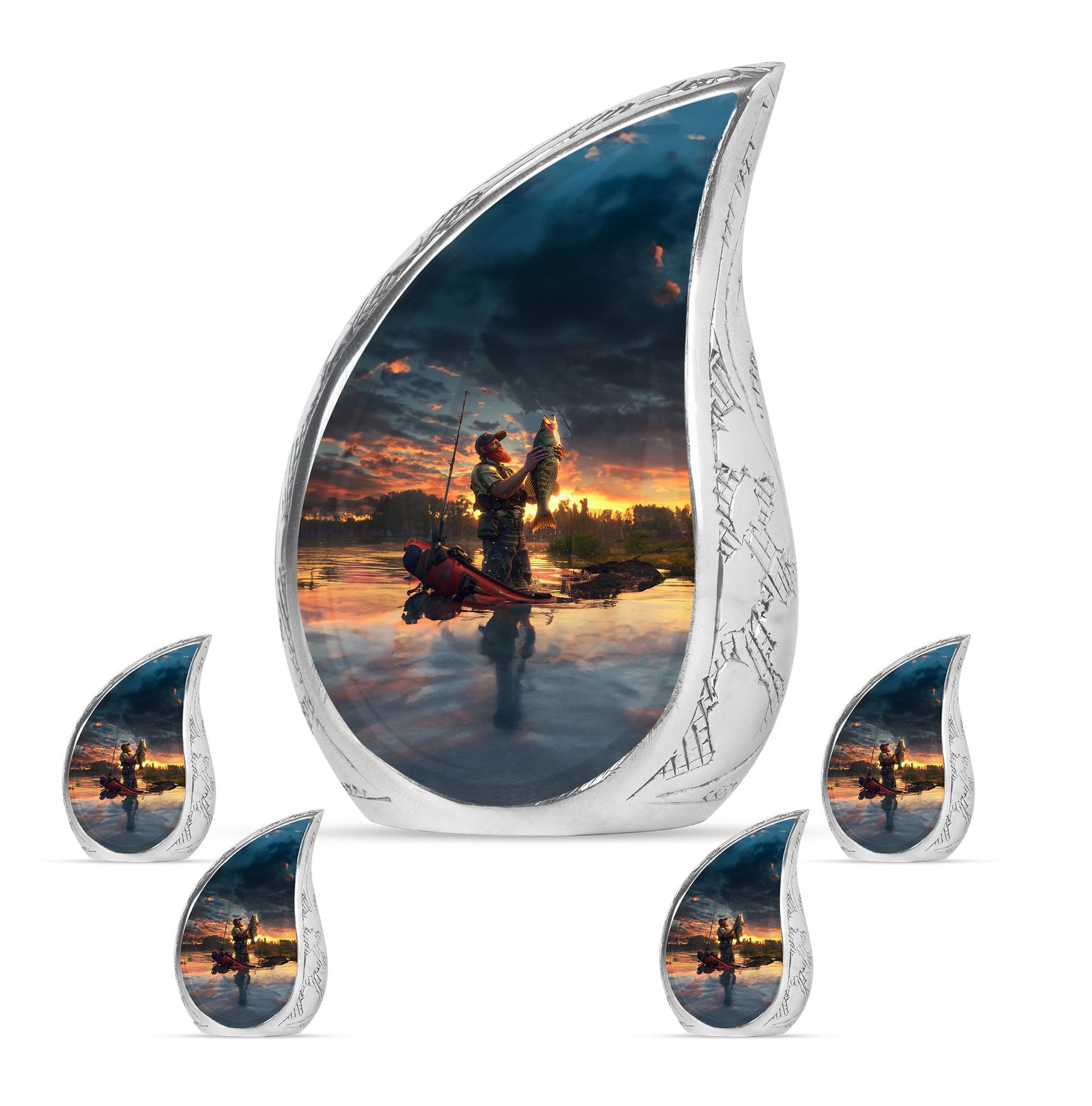 Fishing Theme Large Urn With 4 Keepsake Urn