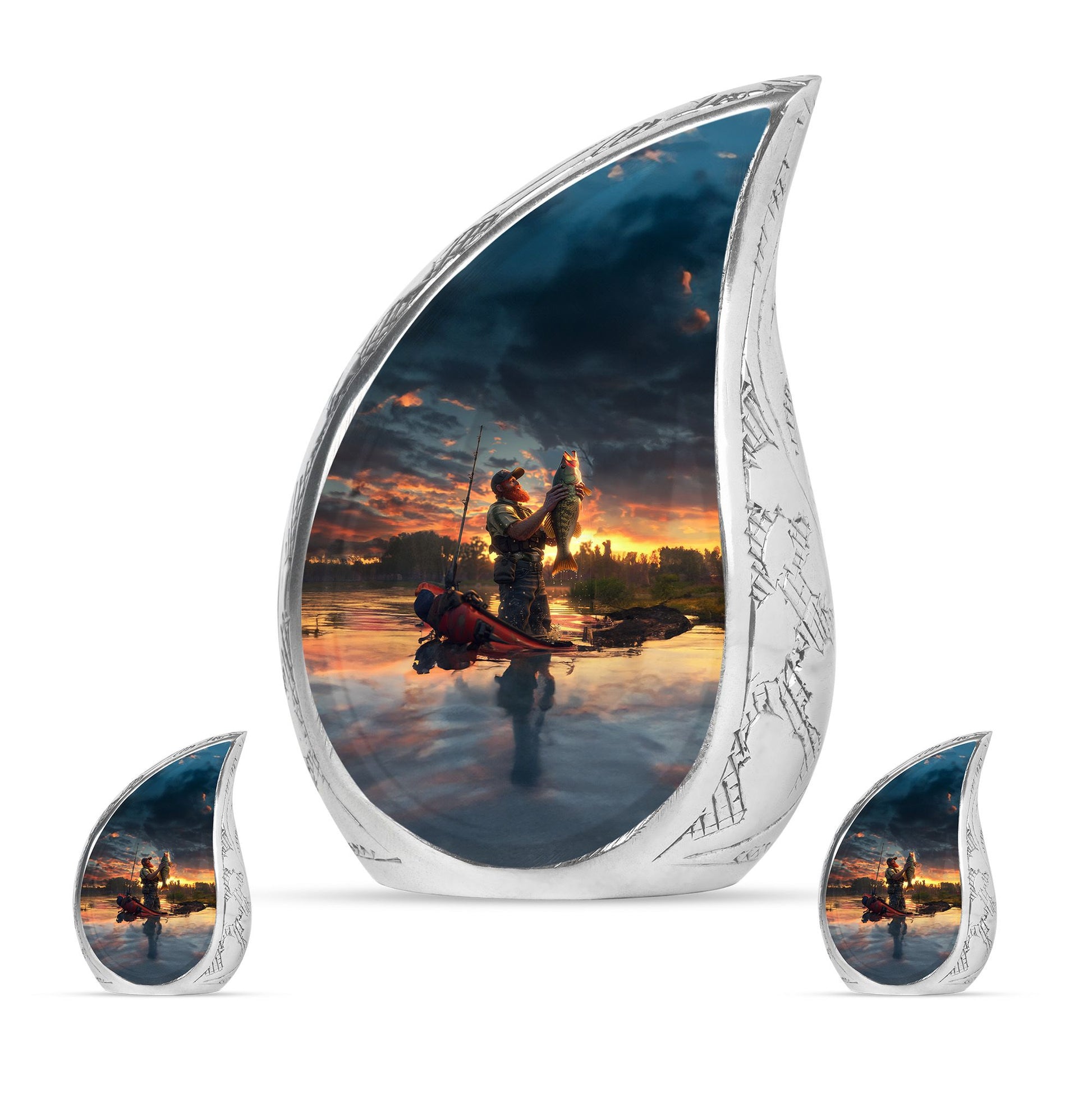 Fishing Theme Large Urn With 2 Keepsake Urn