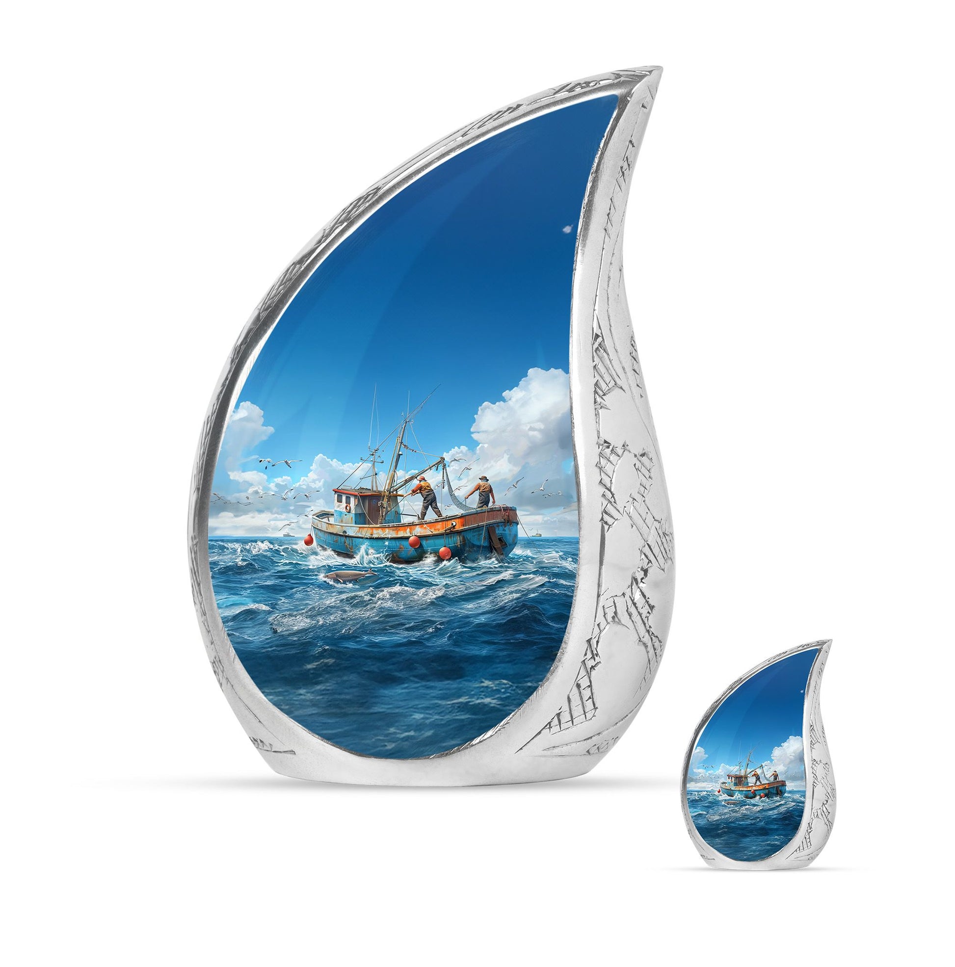 Fishing Theme Large Urn With 1 Keepsake Urn