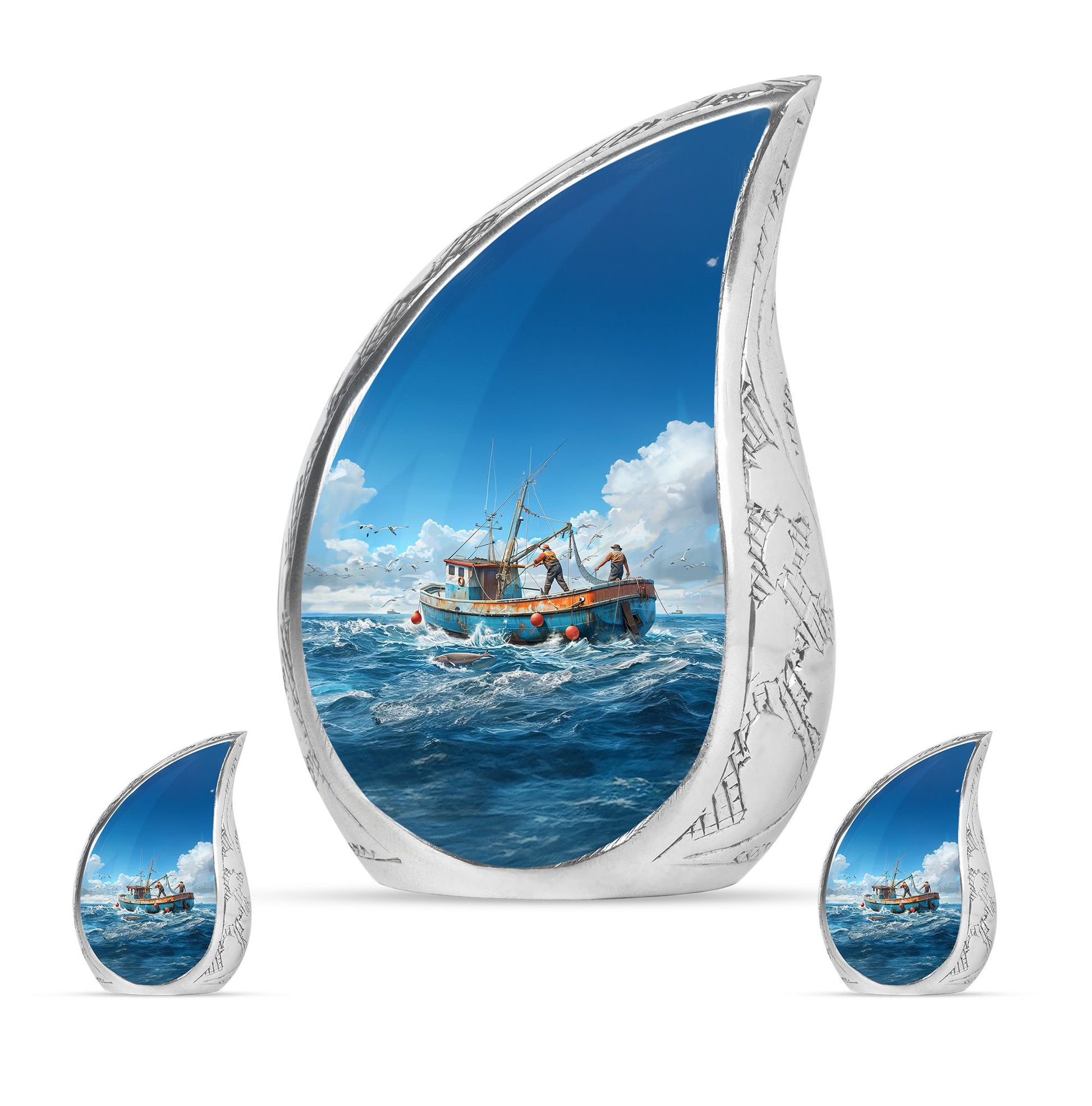 Fishing Theme Large Urn With 2 Keepsake Urn