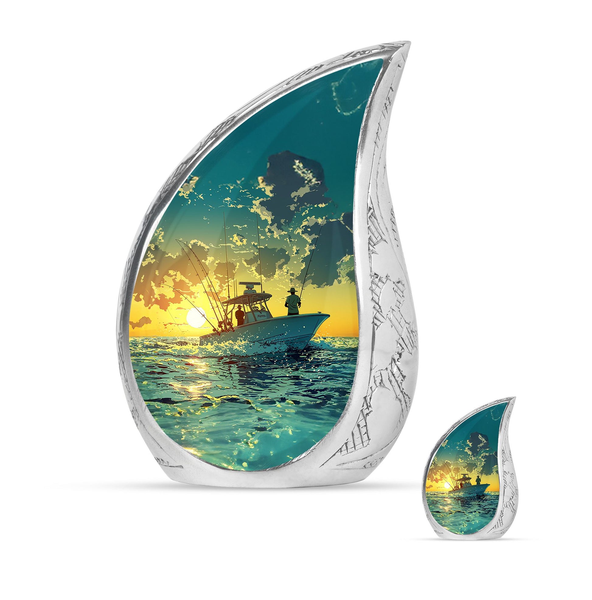 Fishing Theme Large Urn With 1 Keepsake Urn