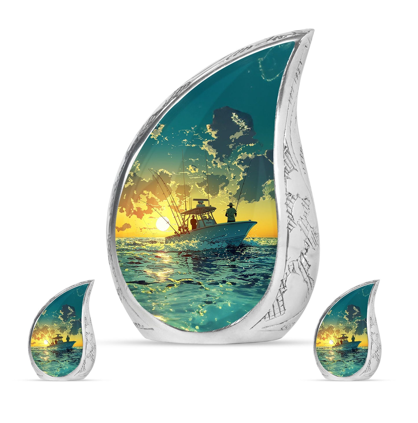 Fishing Theme Large Urn With 2 Keepsake Urn