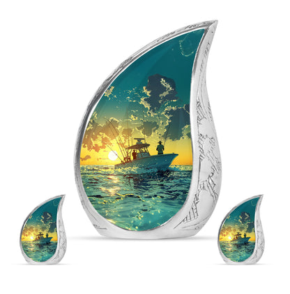 Fishing Theme Large Urn With 2 Keepsake Urn