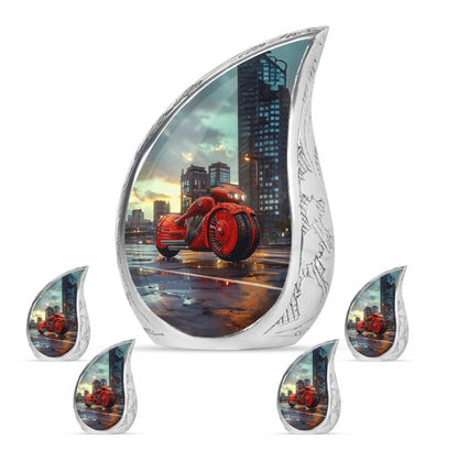 Motorcycle Theme Large Urn With 4 Keepsake Urn