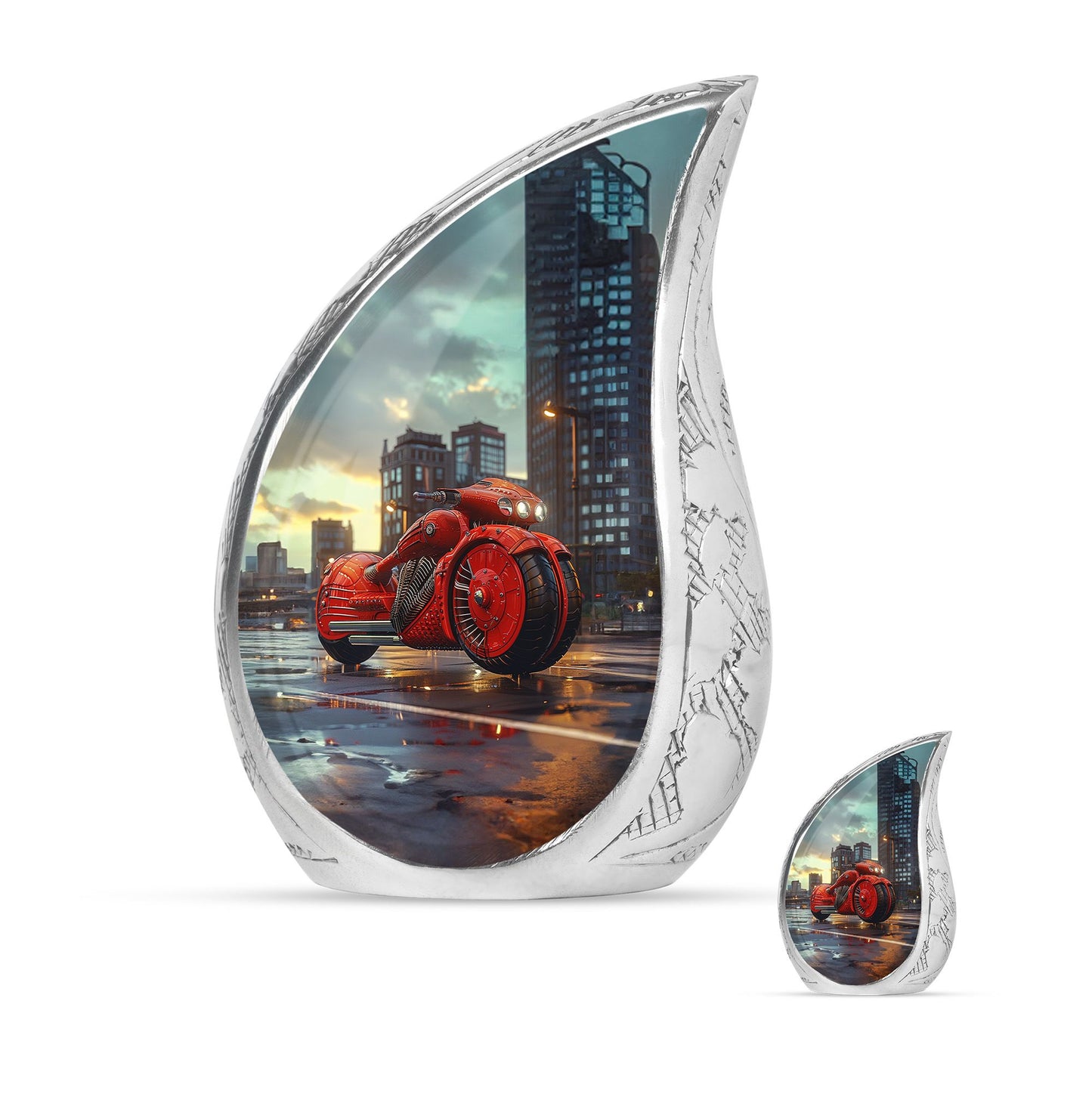 Motorcycle Theme Large Urn With 1 Keepsake Urn