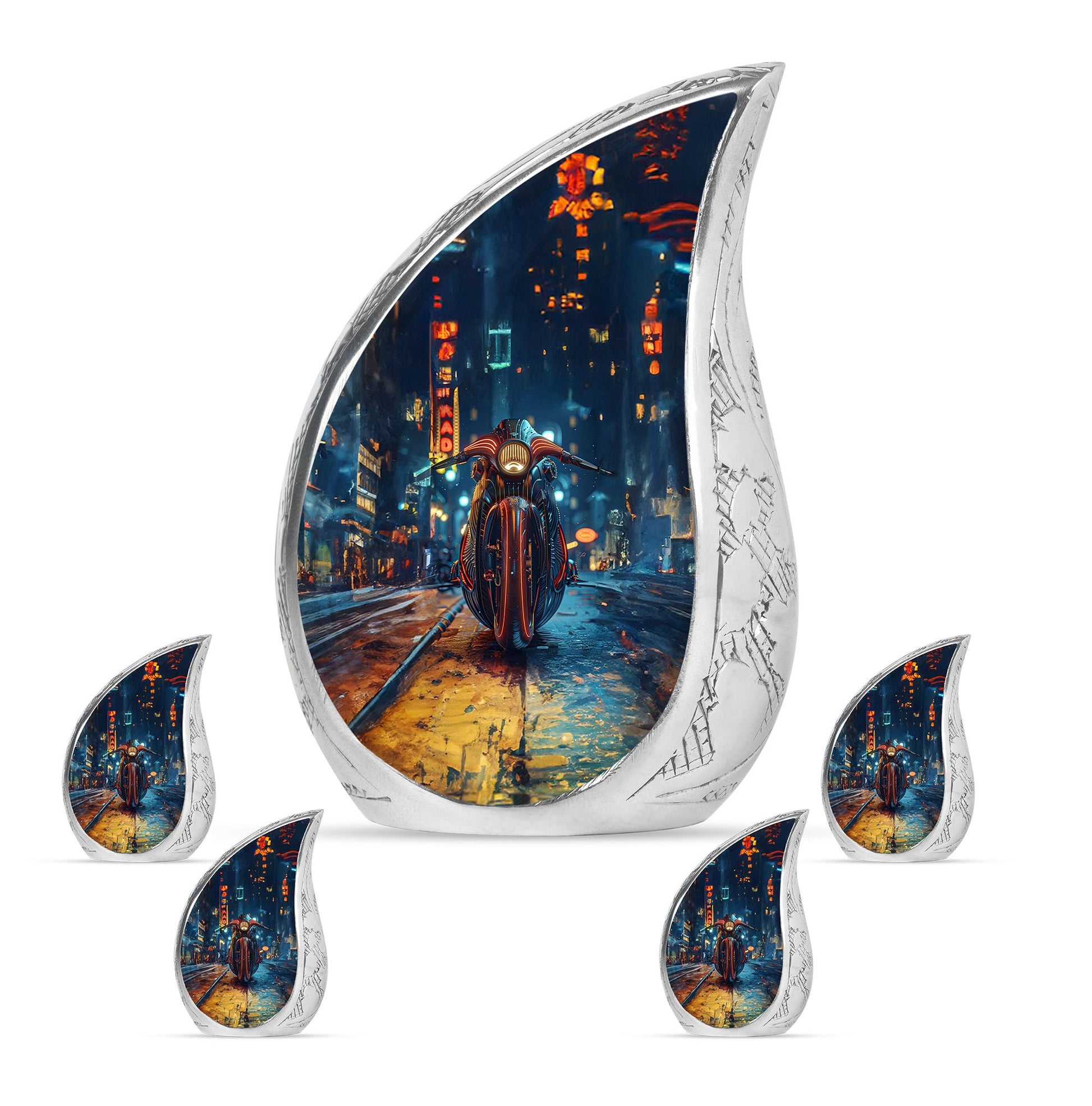 Motorcycle Theme Large Urn With 4 Keepsake Urn