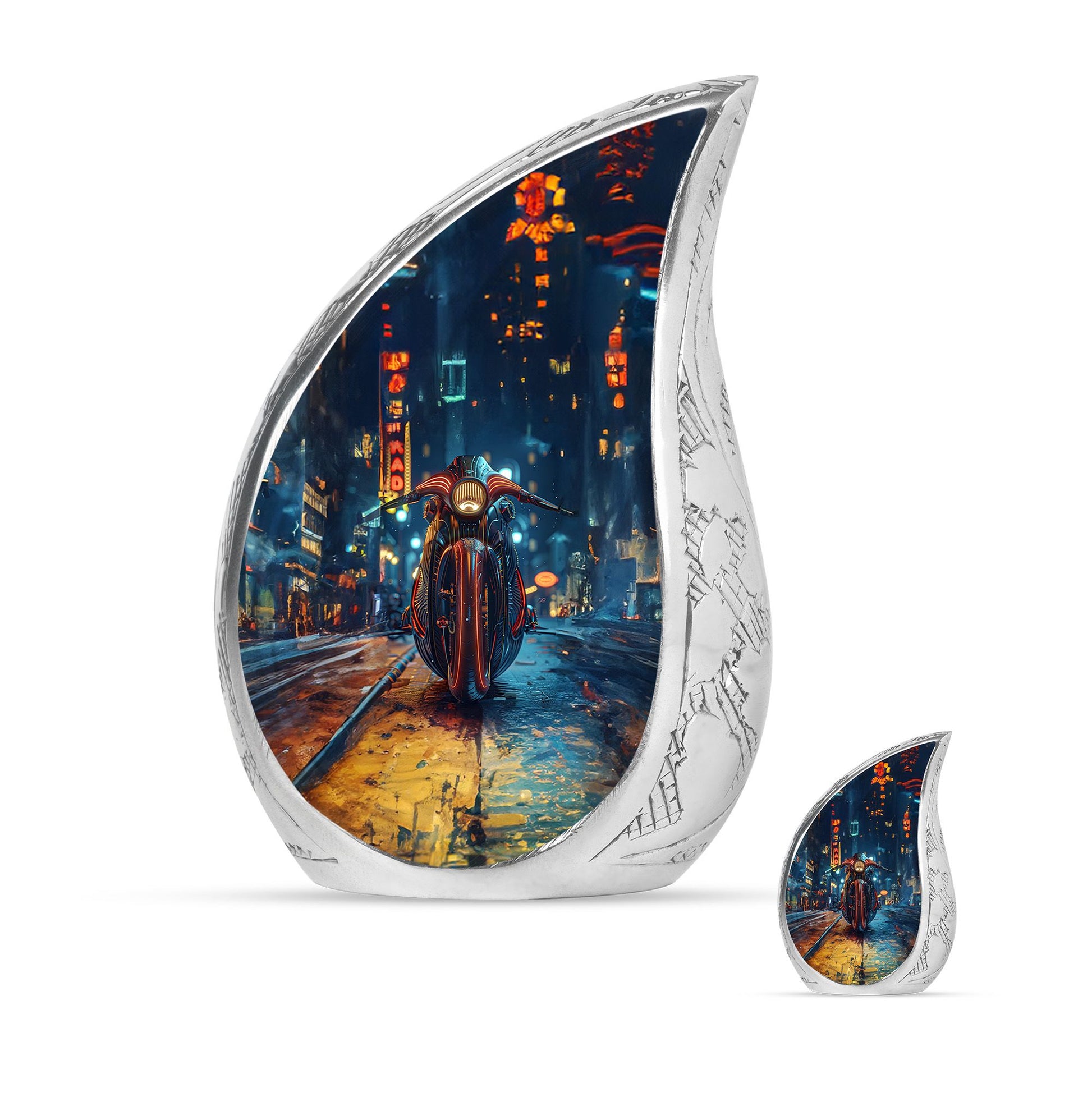 Motorcycle Theme Large Urn With 1 Keepsake Urn