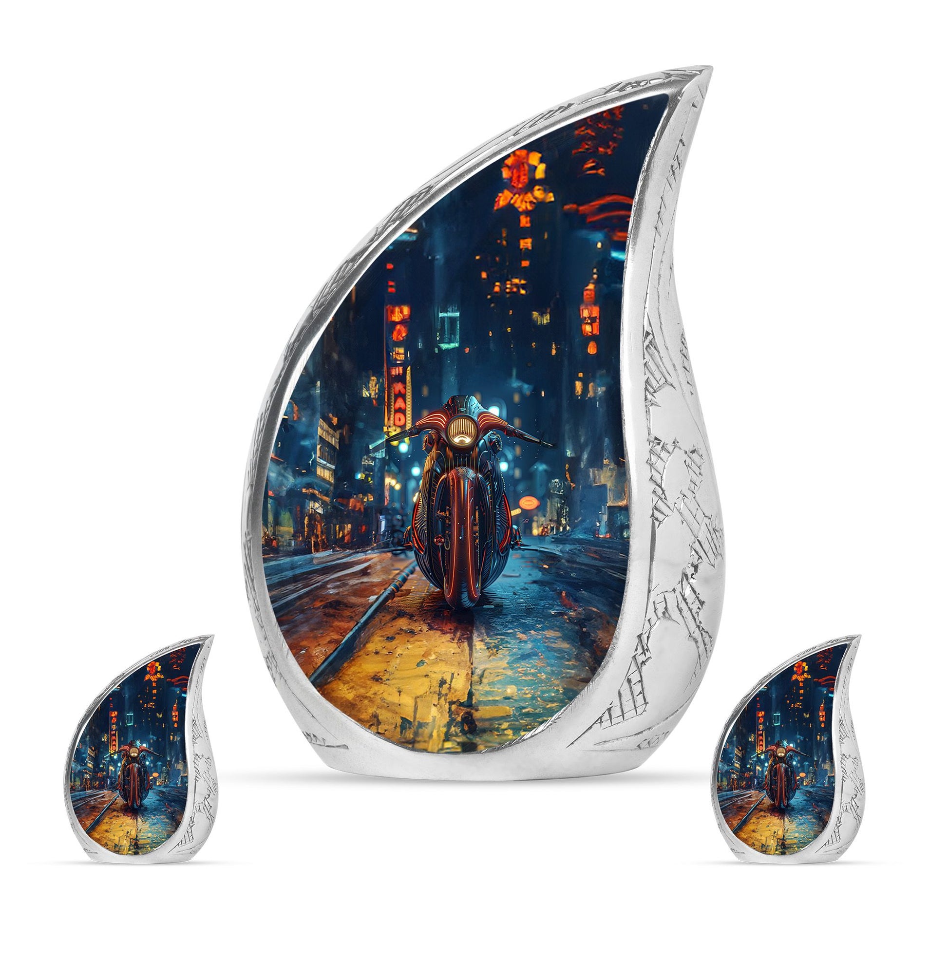 Motorcycle Theme Large Urn With 2 Keepsake Urn