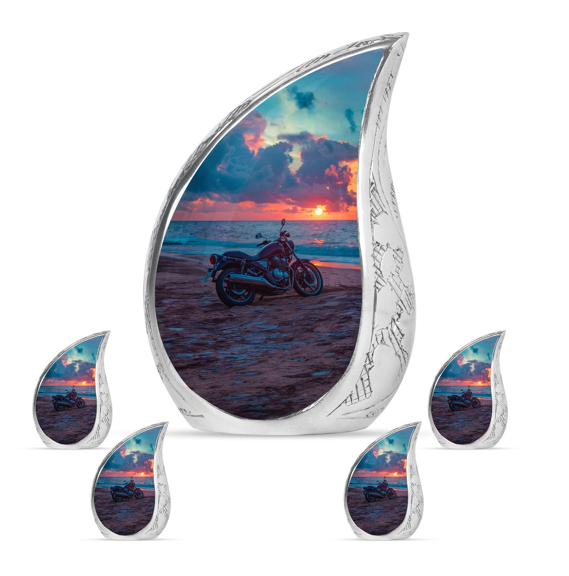Motorcycle Theme Large Urn With 4 Keepsake Urn