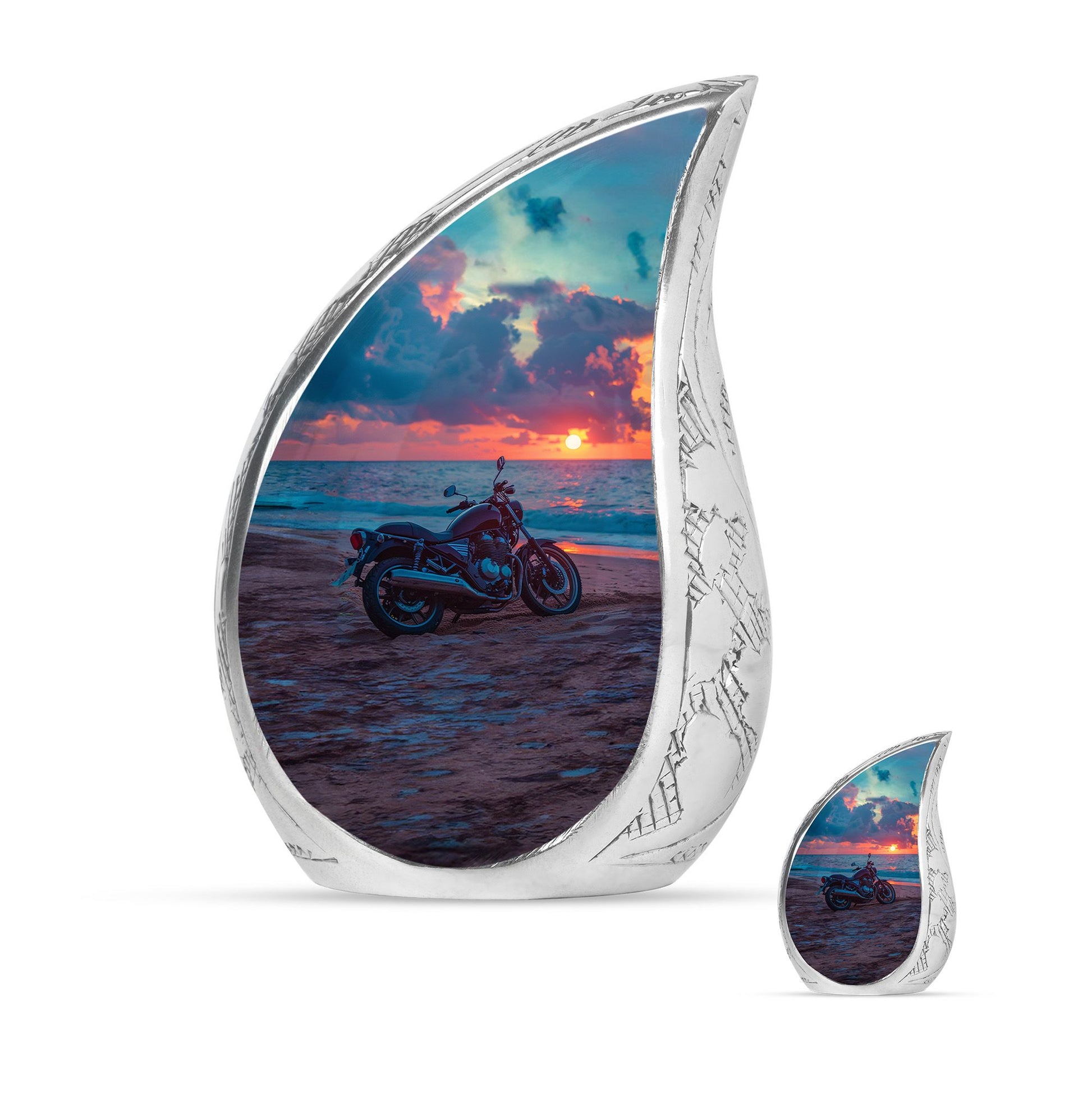 Motorcycle Theme Large Urn With 1 Keepsake Urn