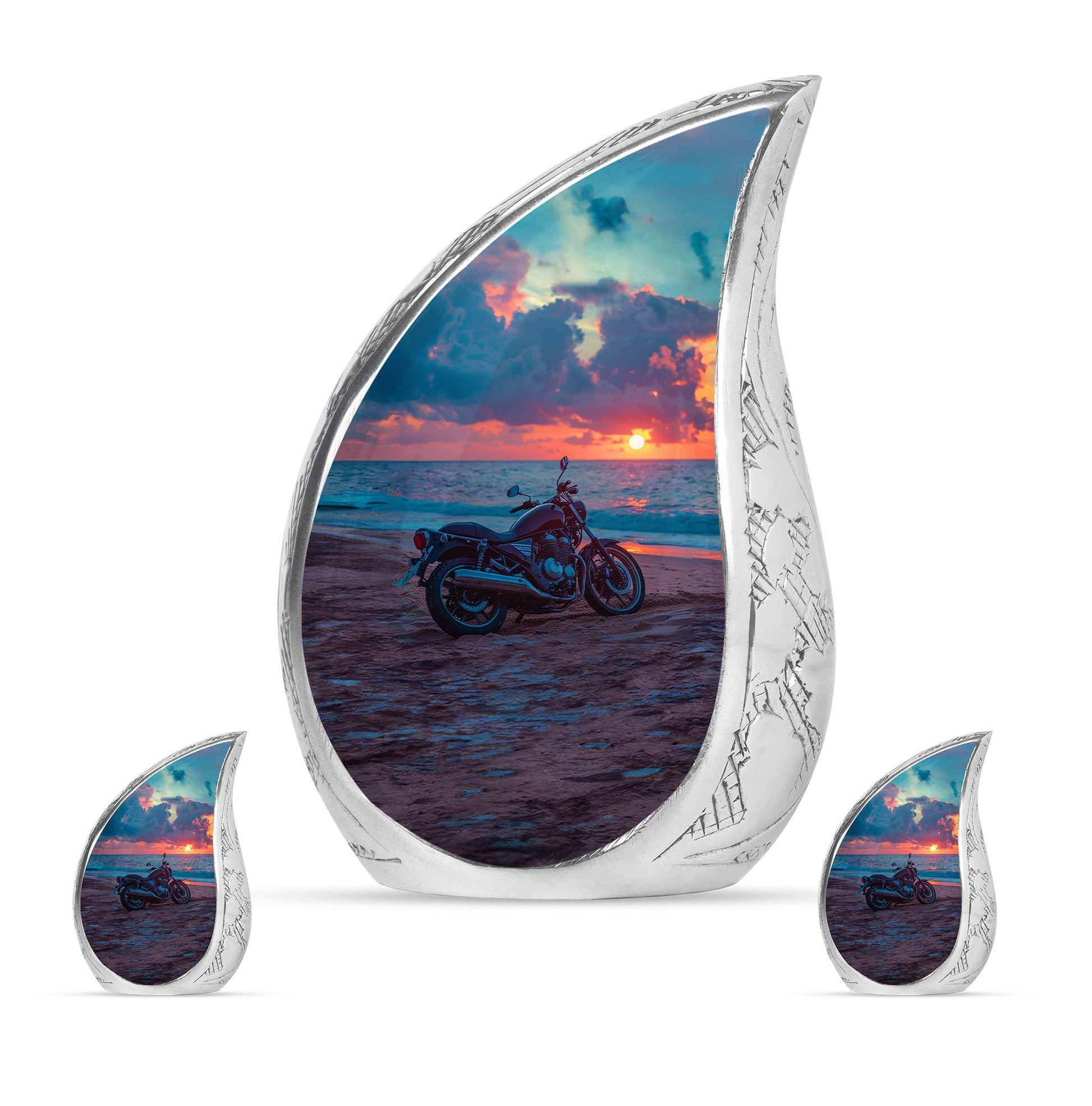 Motorcycle Theme Large Urn With 2 Keepsake Urn