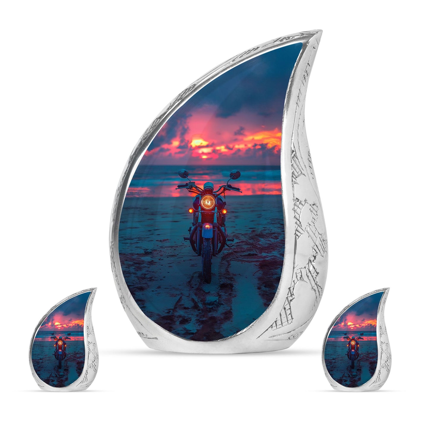 Motorcycle Theme Large Urn With 2 Keepsake Urn